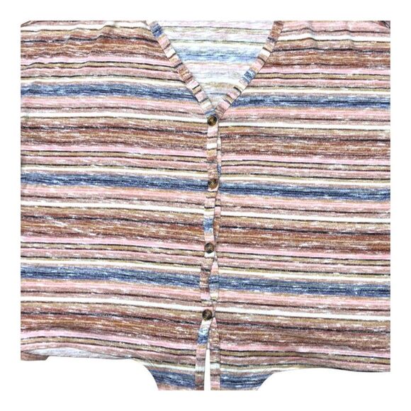 One World XL Striped Button-Up Tie Waist Crop Sweater Top Multicolor Knit Womens - Picture 2 of 5